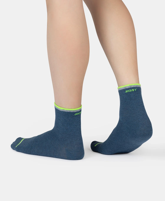 Compact Cotton Elastane Stretch Ankle Length Socks With StayFresh Treatment - Denim Melange (Pack of 2)