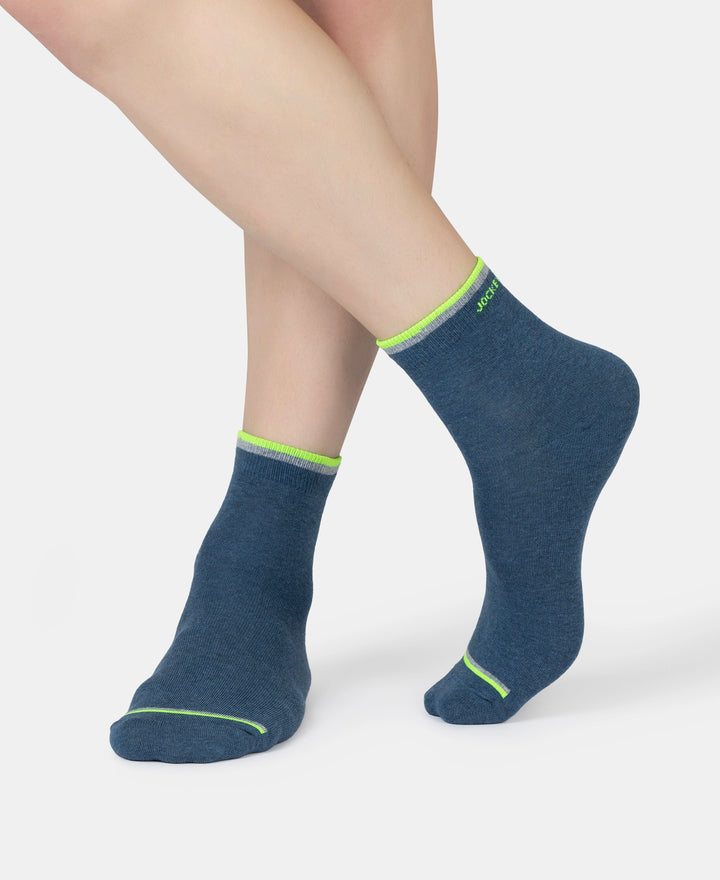 Compact Cotton Elastane Stretch Ankle Length Socks With StayFresh Treatment - Denim Melange (Pack of 2)