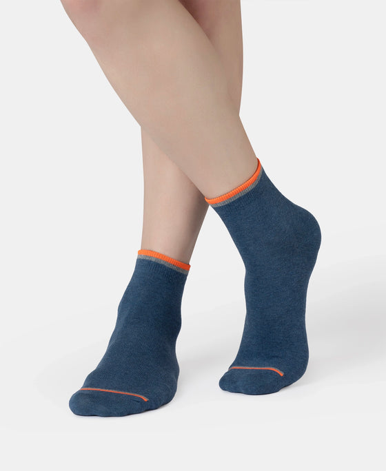 Compact Cotton Elastane Stretch Ankle Length Socks With StayFresh Treatment - Denim Melange (Pack of 2)