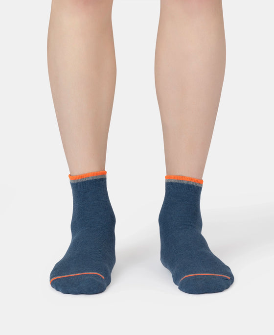 Compact Cotton Elastane Stretch Ankle Length Socks With StayFresh Treatment - Denim Melange (Pack of 2)