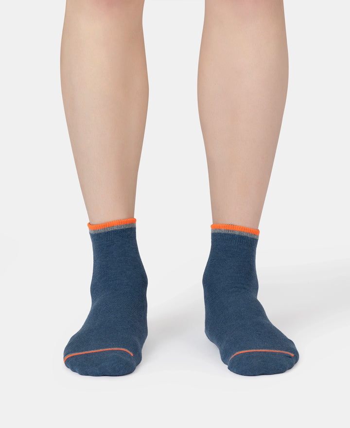 Compact Cotton Elastane Stretch Ankle Length Socks With StayFresh Treatment - Denim Melange (Pack of 2)