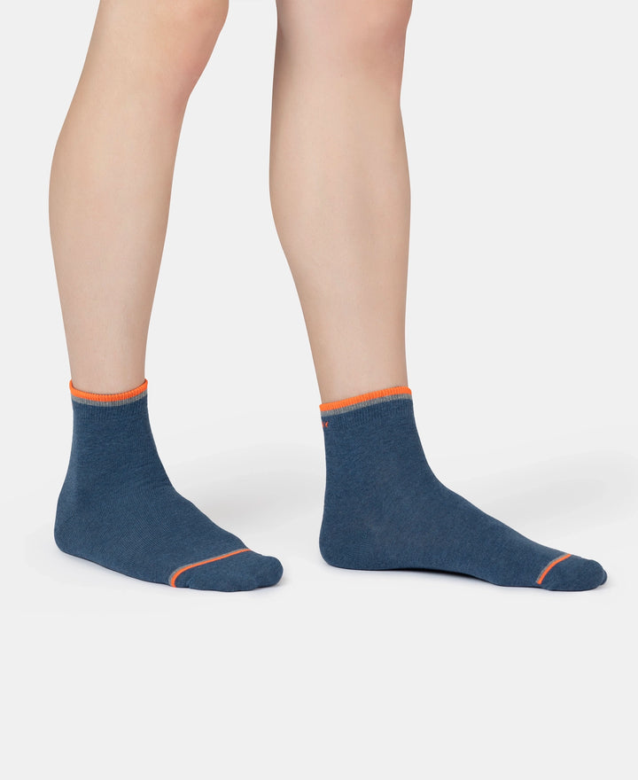 Compact Cotton Elastane Stretch Ankle Length Socks With StayFresh Treatment - Denim Melange (Pack of 2)