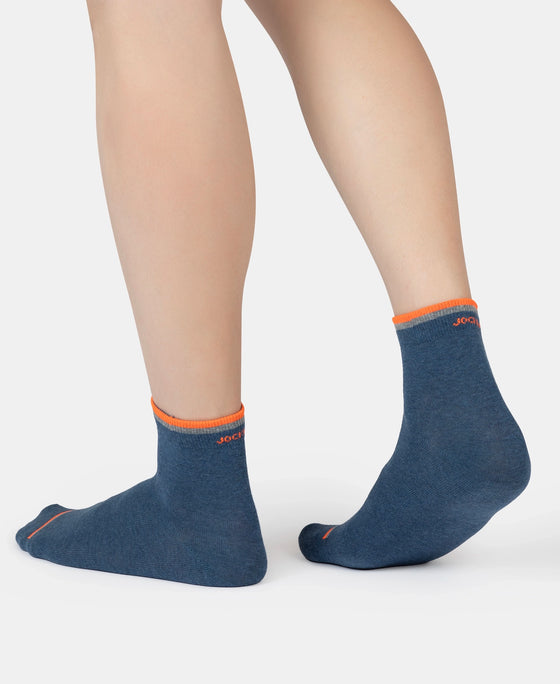 Compact Cotton Elastane Stretch Ankle Length Socks With StayFresh Treatment - Denim Melange (Pack of 2)