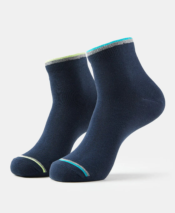 Compact Cotton Elastane Stretch Ankle Length Socks With StayFresh Treatment - Navy (Pack of 2)