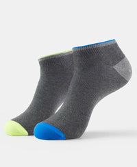 Compact Cotton Elastane Stretch Low Show Socks With StayFresh Treatment - Charcoal Melange (Pack of 2)