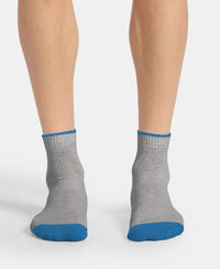 Compact Cotton Stretch Ankle Length Socks with StayFresh Treatment - Light Grey Melange & Navy (Pack of 2)