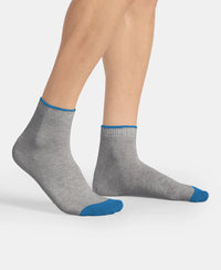 Compact Cotton Stretch Ankle Length Socks with StayFresh Treatment - Light Grey Melange & Navy (Pack of 2)