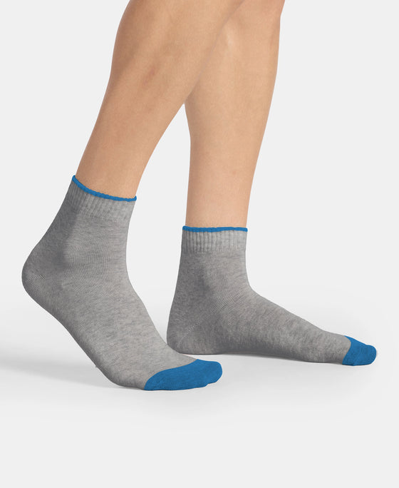 Compact Cotton Stretch Ankle Length Socks with StayFresh Treatment - Light Grey Melange & Navy (Pack of 2)
