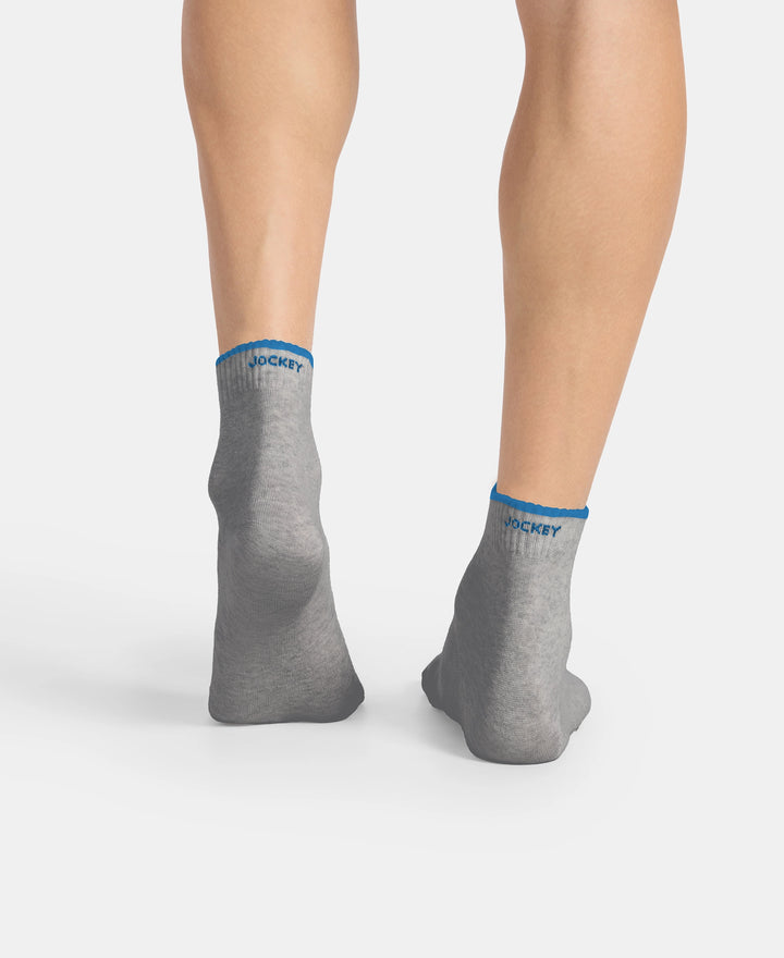 Compact Cotton Stretch Ankle Length Socks with StayFresh Treatment - Light Grey Melange & Navy (Pack of 2)