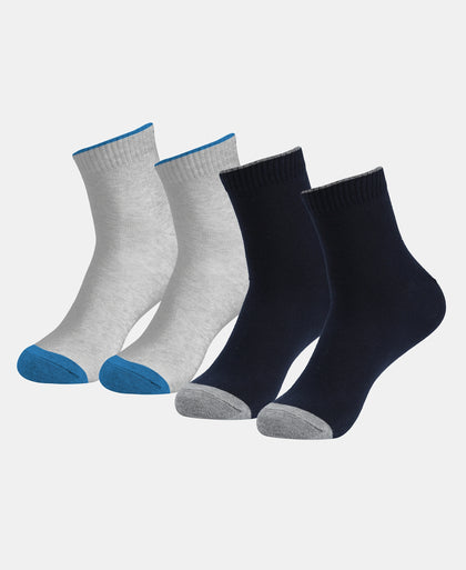 Compact Cotton Stretch Ankle Length Socks with StayFresh Treatment - Light Grey Melange & Navy (Pack of 2)