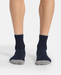 Compact Cotton Stretch Ankle Length Socks with StayFresh Treatment - Light Grey Melange & Navy (Pack of 2)