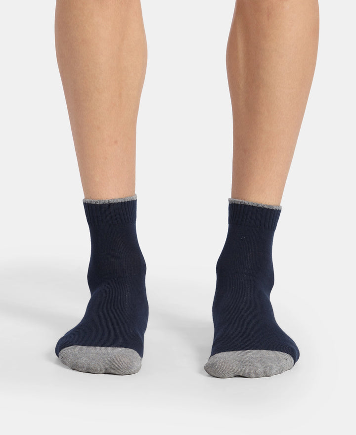 Compact Cotton Stretch Ankle Length Socks with StayFresh Treatment - Light Grey Melange & Navy (Pack of 2)