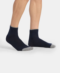 Compact Cotton Stretch Ankle Length Socks with StayFresh Treatment - Light Grey Melange & Navy (Pack of 2)