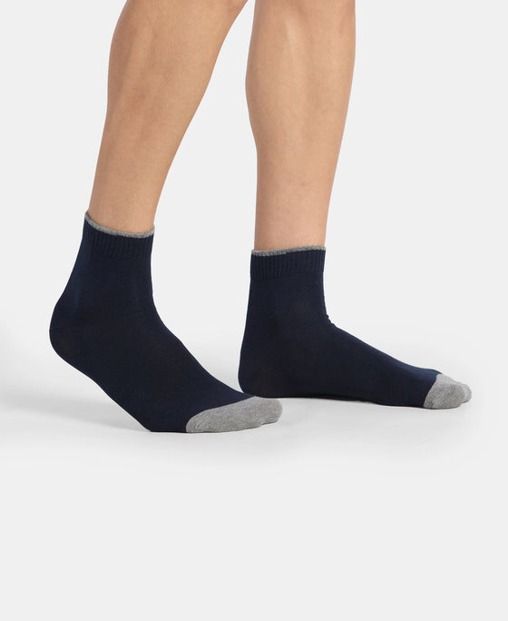 Compact Cotton Stretch Ankle Length Socks with StayFresh Treatment - Light Grey Melange & Navy (Pack of 2)