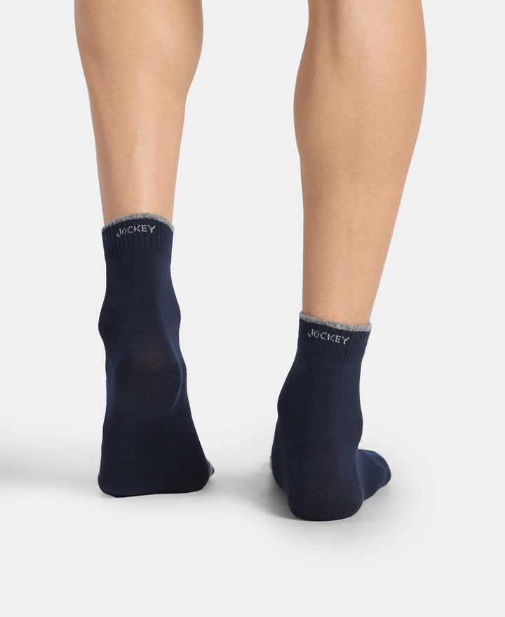 Compact Cotton Stretch Ankle Length Socks with StayFresh Treatment - Light Grey Melange & Navy (Pack of 2)