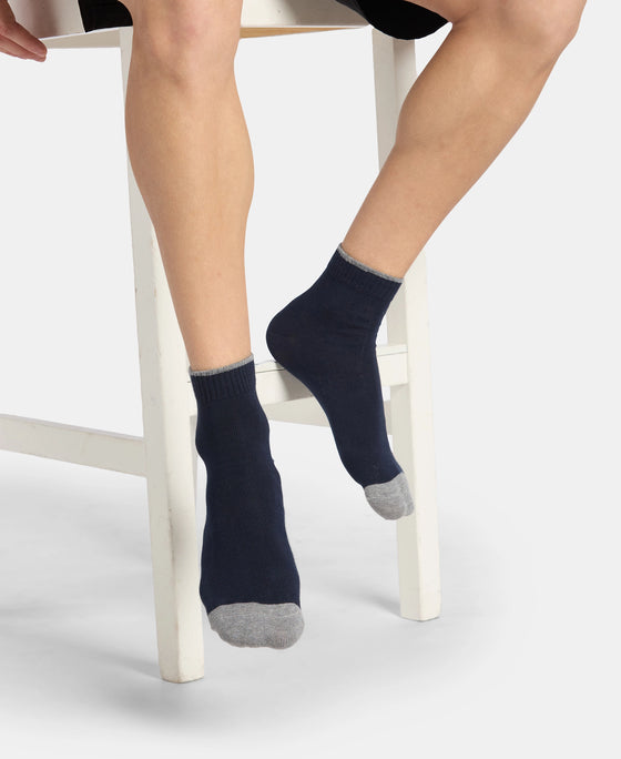 Compact Cotton Stretch Ankle Length Socks with StayFresh Treatment - Light Grey Melange & Navy (Pack of 2)