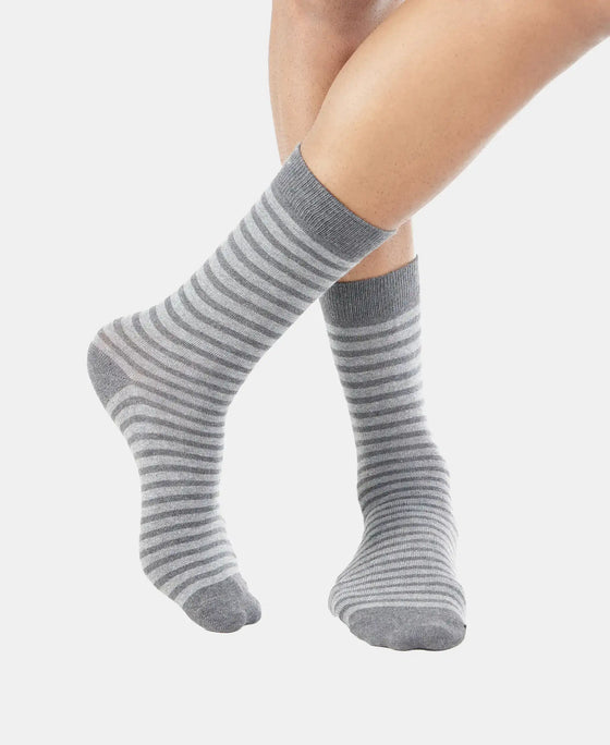 Compact Cotton Elastane Stretch Crew Length Socks With StayFresh Treatment - Charcoal Melange