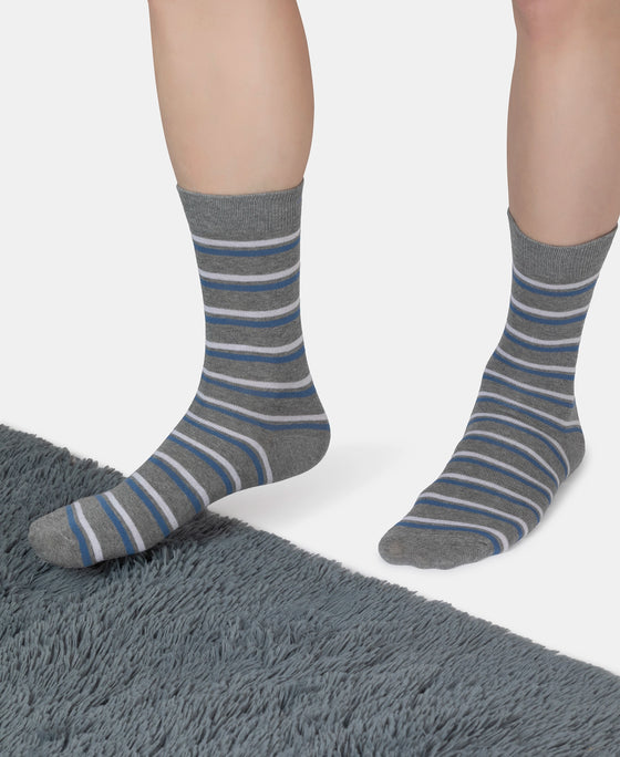 Compact Cotton Elastane Stretch Crew Length Socks With StayFresh Treatment - Mid Grey Melange