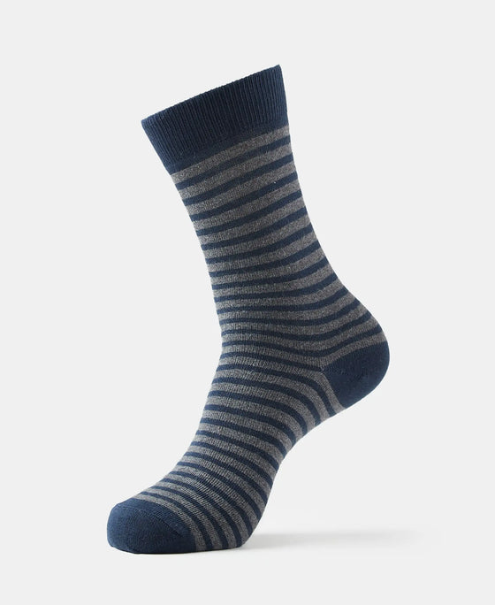 Compact Cotton Elastane Stretch Crew Length Socks With StayFresh Treatment - Navy