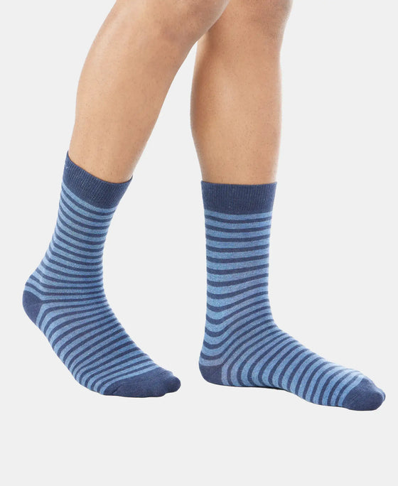 Compact Cotton Elastane Stretch Crew Length Socks With StayFresh Treatment - Navy Melange