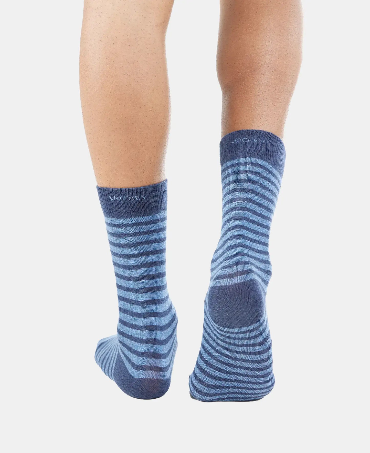 Compact Cotton Elastane Stretch Crew Length Socks With StayFresh Treatment - Navy Melange