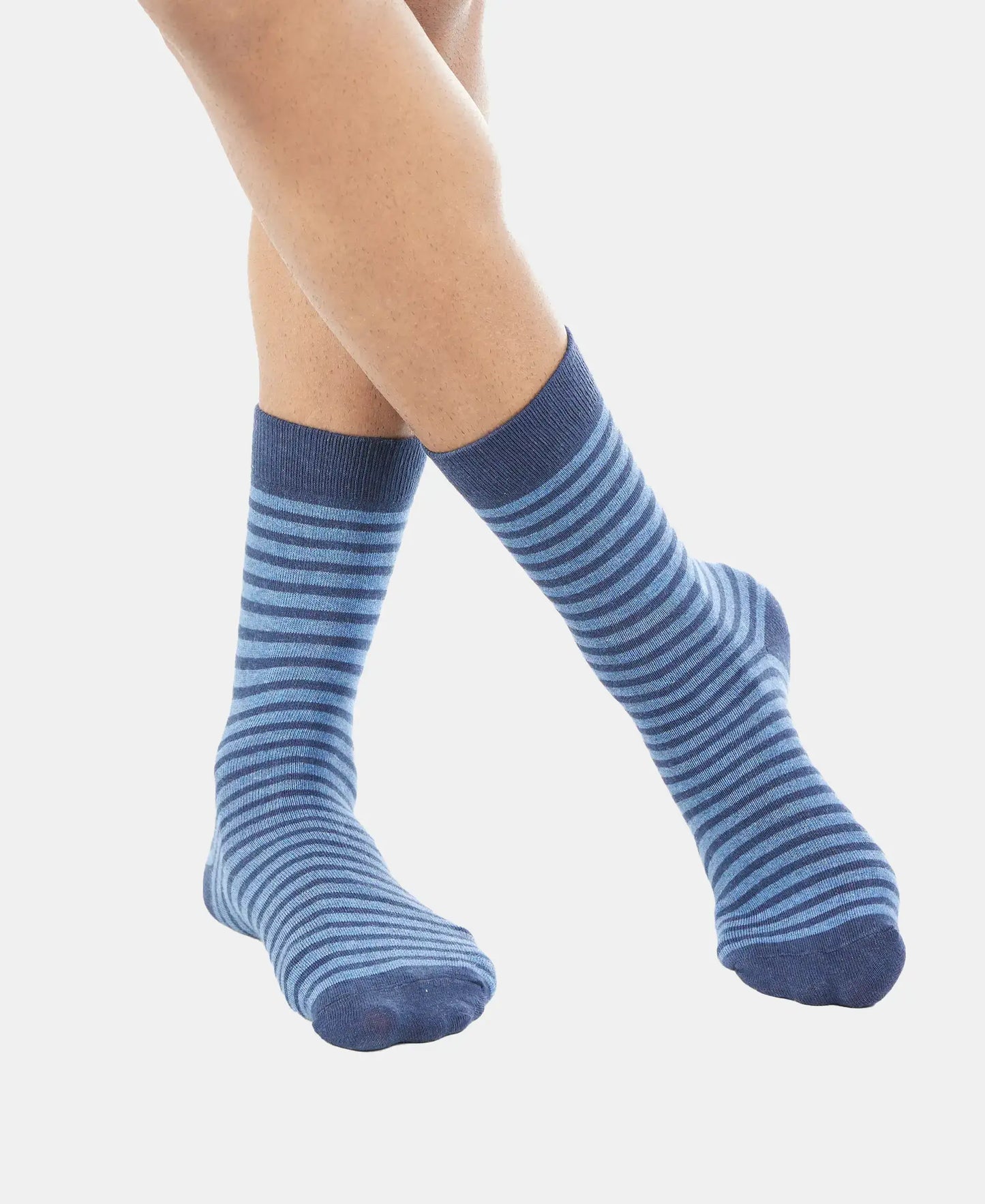 Compact Cotton Elastane Stretch Crew Length Socks With StayFresh Treatment - Navy Melange
