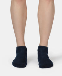 Compact Cotton Elastane Stretch Low Show Socks With StayFresh Treatment - Black, White, Navy, Mid Grey & Charcoal Melange (Pack of 5)