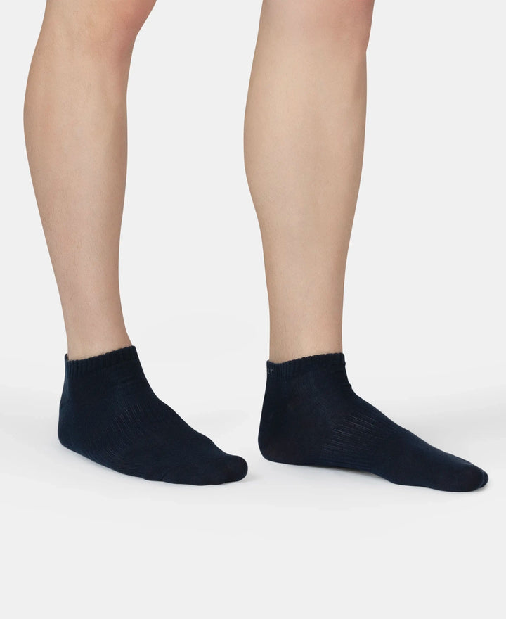 Compact Cotton Elastane Stretch Low Show Socks With StayFresh Treatment - Black, White, Navy, Mid Grey & Charcoal Melange (Pack of 5)