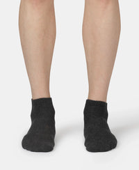 Compact Cotton Elastane Stretch Low Show Socks With StayFresh Treatment - Black, White, Navy, Mid Grey & Charcoal Melange (Pack of 5)