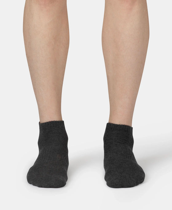 Compact Cotton Elastane Stretch Low Show Socks With StayFresh Treatment - Black, White, Navy, Mid Grey & Charcoal Melange (Pack of 5)