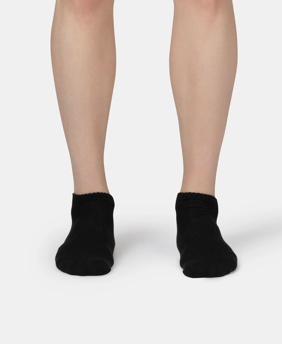 Compact Cotton Elastane Stretch Low Show Socks With StayFresh Treatment - Black, White, Navy, Mid Grey & Charcoal Melange (Pack of 5)