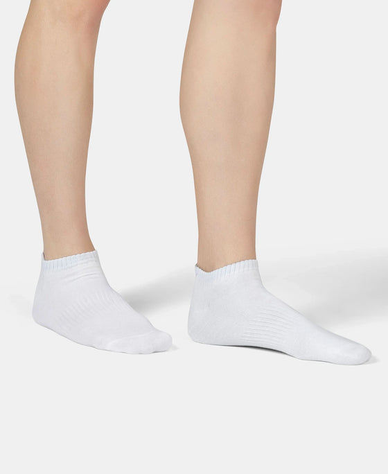 Compact Cotton Elastane Stretch Low Show Socks With StayFresh Treatment - Black, White, Navy, Mid Grey & Charcoal Melange (Pack of 5)