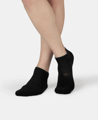 Compact Cotton Elastane Stretch Low Show Socks With StayFresh Treatment - Black, White, Navy, Mid Grey & Charcoal Melange (Pack of 5)