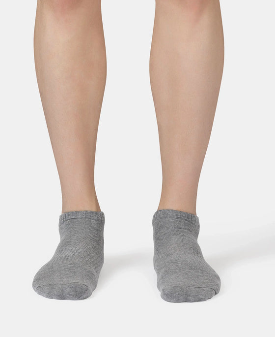 Compact Cotton Elastane Stretch Low Show Socks With StayFresh Treatment - Black, White, Navy, Mid Grey & Charcoal Melange (Pack of 5)