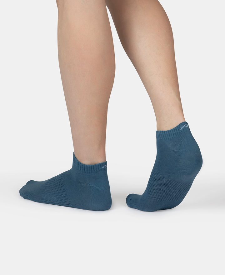 Compact Cotton Elastane Stretch Low Show Socks With StayFresh Treatment - Navy, Grey Melange & Stellar (Pack of 3)