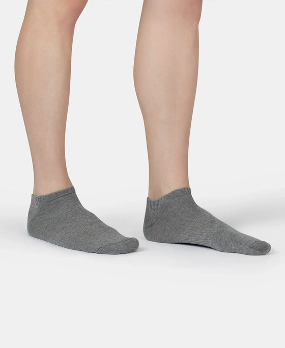 Compact Cotton Elastane Stretch Low Show Socks With StayFresh Treatment - Navy, Grey Melange & Stellar (Pack of 3)