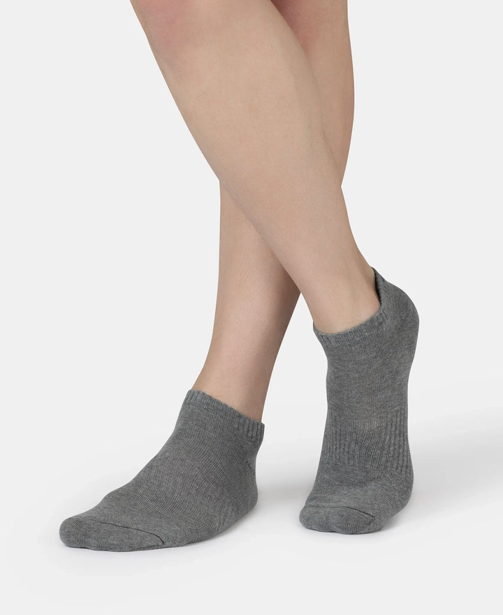 Compact Cotton Elastane Stretch Low Show Socks With StayFresh Treatment - Navy, Grey Melange & Stellar (Pack of 3)