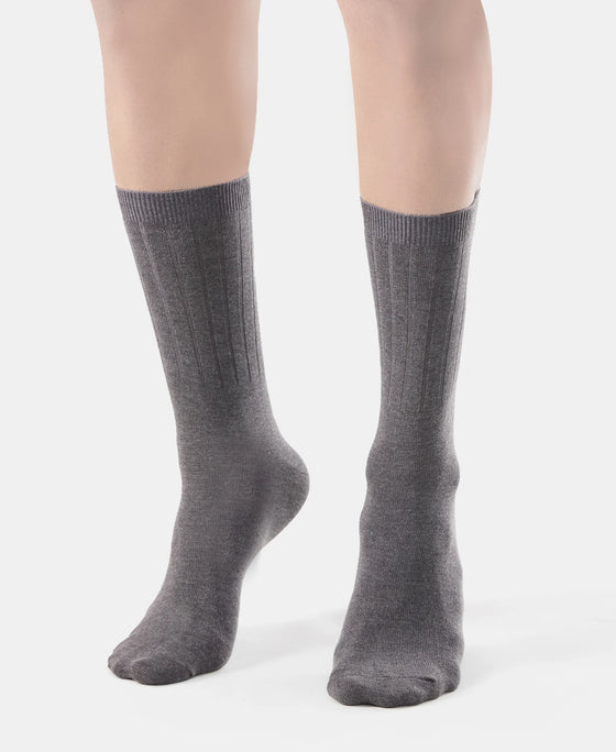 Women's Blended Modal Stretch Crew Length Thermal Socks With StayFresh Treatment - Charcoal Melange