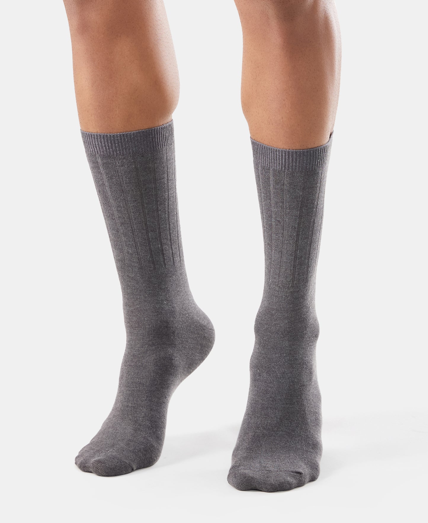 Blended Modal Stretch Crew Length Thermal Socks With StayFresh Treatment - Charcoal Melange