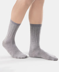 Women's Blended Modal Stretch Crew Length Thermal Socks With StayFresh Treatment - Mid Grey Melange