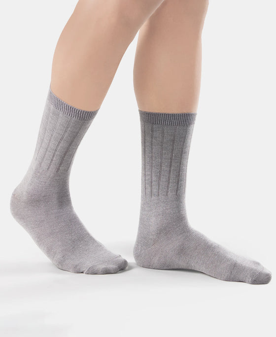 Women's Blended Modal Stretch Crew Length Thermal Socks With StayFresh Treatment - Mid Grey Melange
