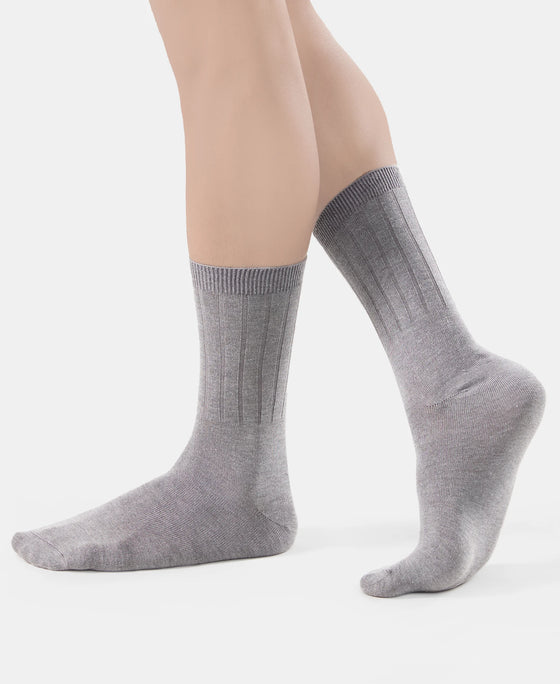 Women's Blended Modal Stretch Crew Length Thermal Socks With StayFresh Treatment - Mid Grey Melange