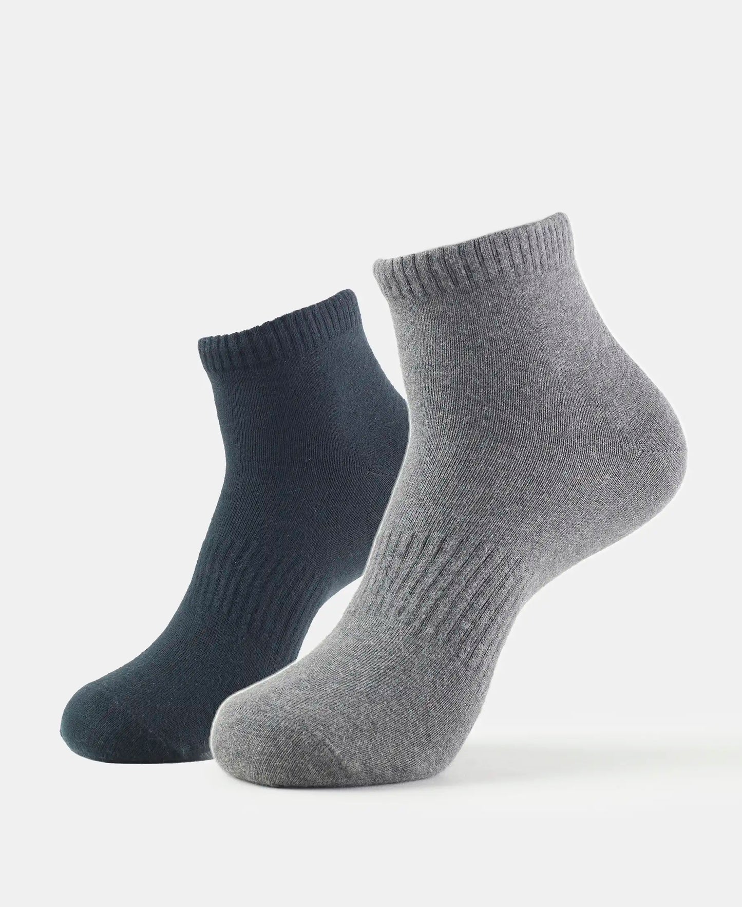 Compact Cotton Elastane Stretch Ankle Length Socks With StayFresh Treatment - Black & Charcoal Melange (Pack of 2)