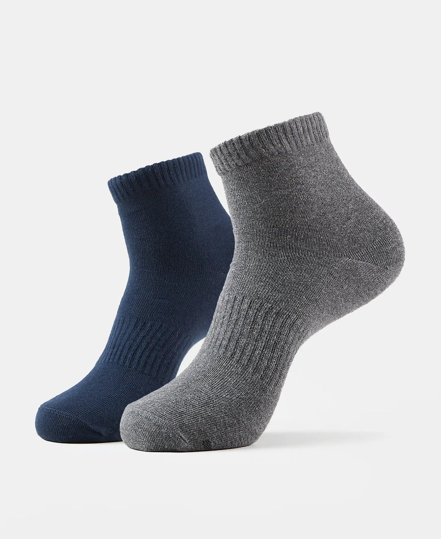 Compact Cotton Elastane Stretch Ankle Length Socks With StayFresh Treatment - Navy & Charcoal Melange (Pack of 2)