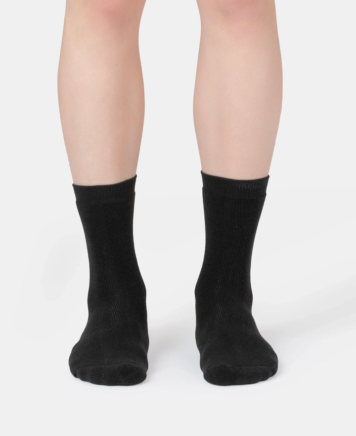 Microfiber and Compact Cotton Stretch Crew Length Thermal Socks With StayWarm Technology - Black