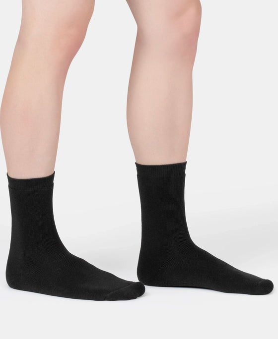 Microfiber and Compact Cotton Stretch Crew Length Thermal Socks With StayWarm Technology - Black