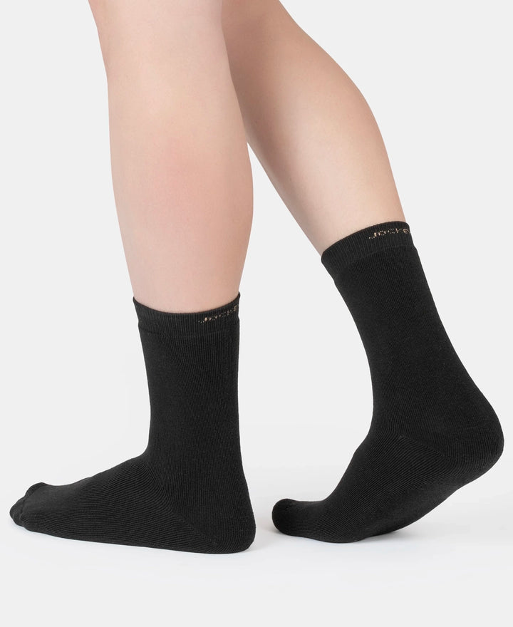 Microfiber and Compact Cotton Stretch Crew Length Thermal Socks With StayWarm Technology - Black