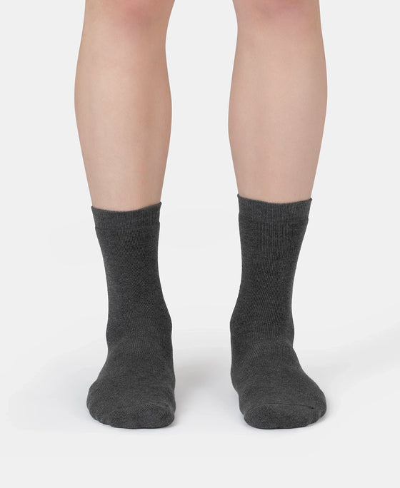 Microfiber and Compact Cotton Stretch Crew Length Thermal Socks With StayWarm Technology - Charcoal Melange