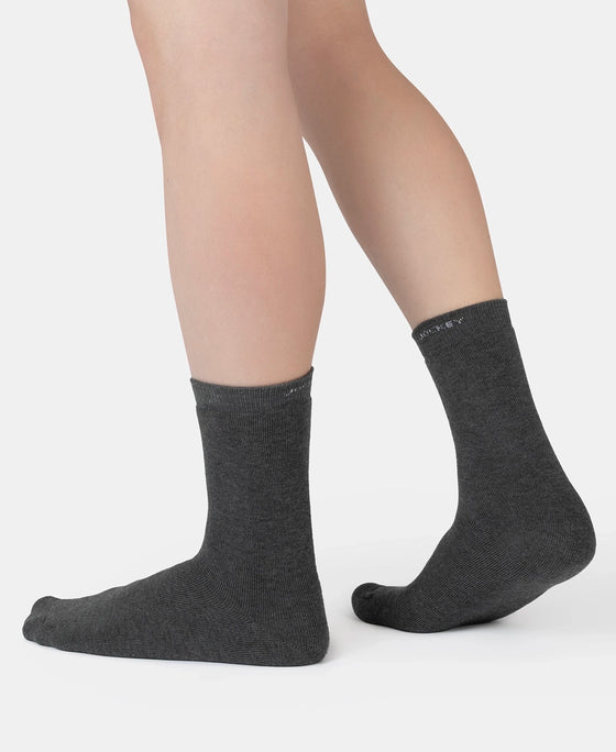 Microfiber and Compact Cotton Stretch Crew Length Thermal Socks With StayWarm Technology - Charcoal Melange