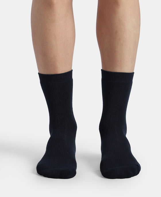 Microfiber and Compact Cotton Stretch Crew Length Thermal Socks With StayWarm Technology - Navy (Pack of 1)7150